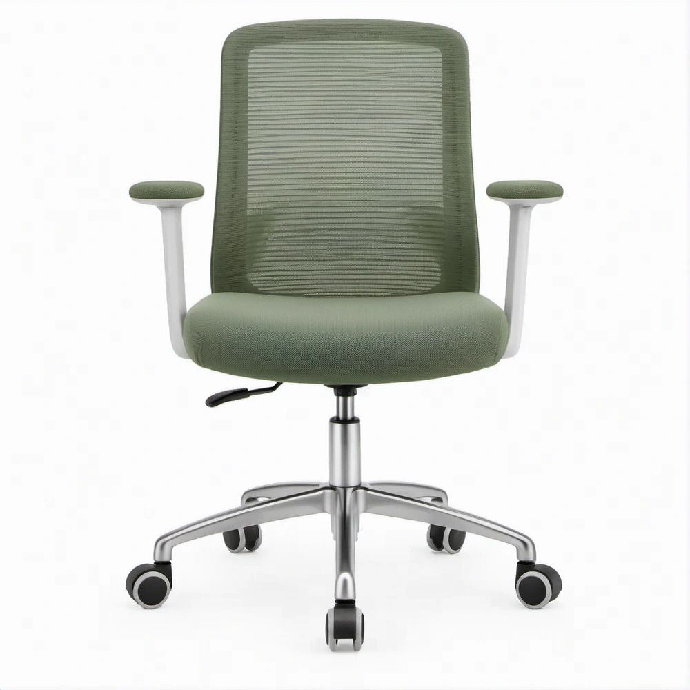 Ergonomischer Bürodrehstuhl mit Netzrücken, Olivgrün/Silber/Schwarz, 64 x 64 x 98–108 cm