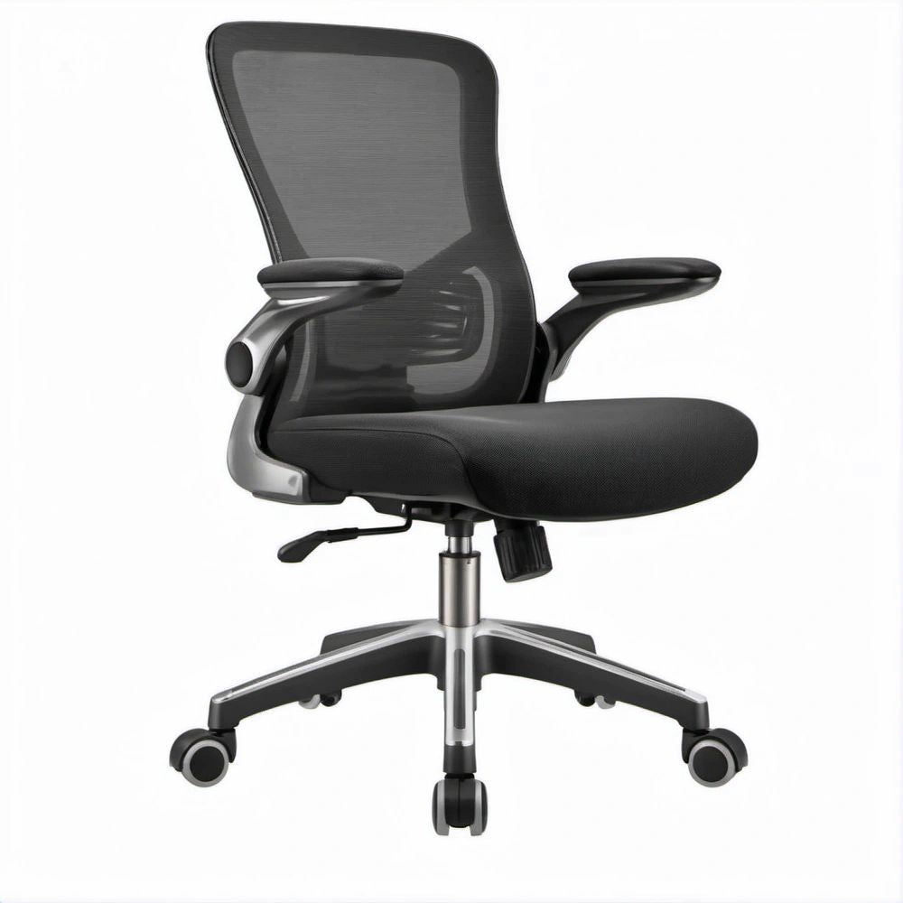 Ergonomischer Drehstuhl mit Netzrücken, Schwarz/Silber, 65 x 65 x 112–122 cm