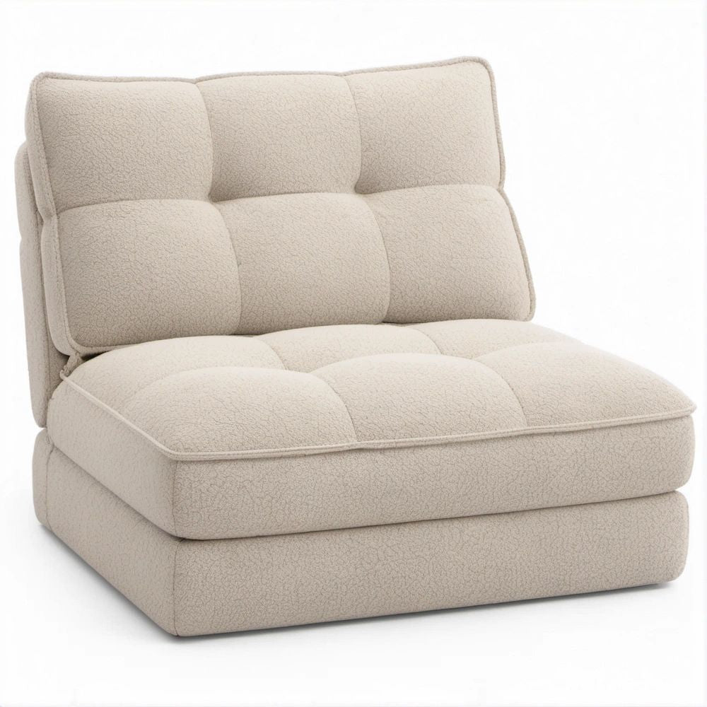Armloses Sitzmodul mit Bouclé-Polyesterbezug in Cremeweiß, 100 x 95 x 83 cm
