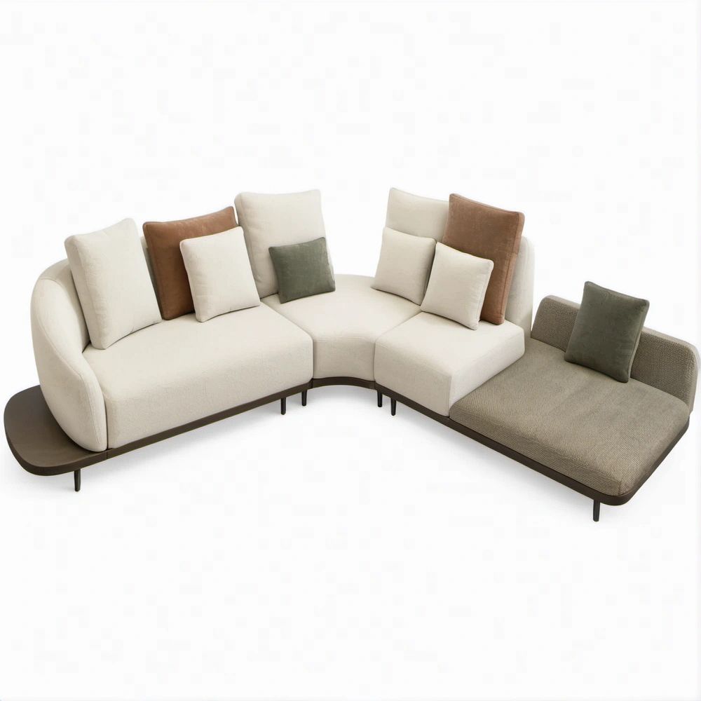 3-Sitzer Ecksofa mit rechter Chaiselongue und Ablage, Creme-Grau-Braun, 335 x 245 x 83 cm
