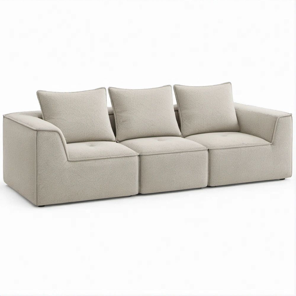 3-Sitzer-Sofa in Creme, Bouclé-Polyester, 240 x 95 x 75 cm