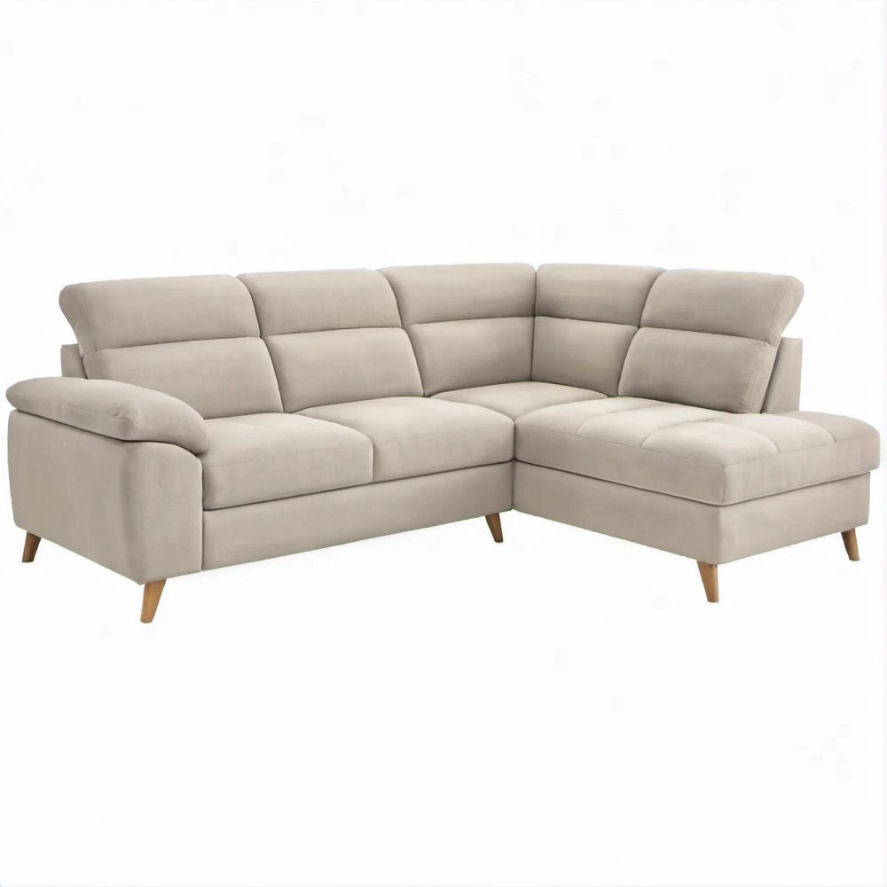 Beiges Ecksofa mit Recamiere rechts, Polyester-Mikrofaser, 260 x 160 x 92 cm