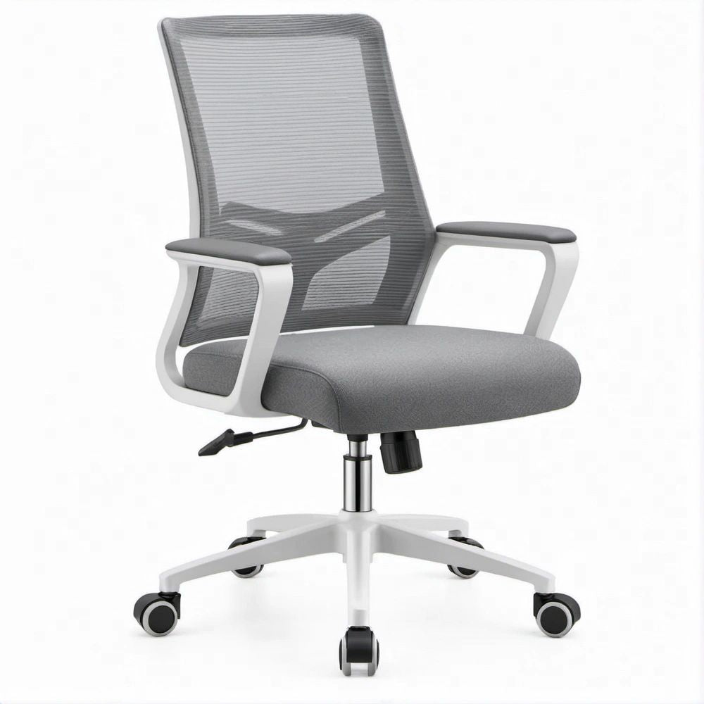 Ergonomischer Bürodrehstuhl Grau/Weiß mit Netzrückenlehne, 64 x 64 x 113–123 cm