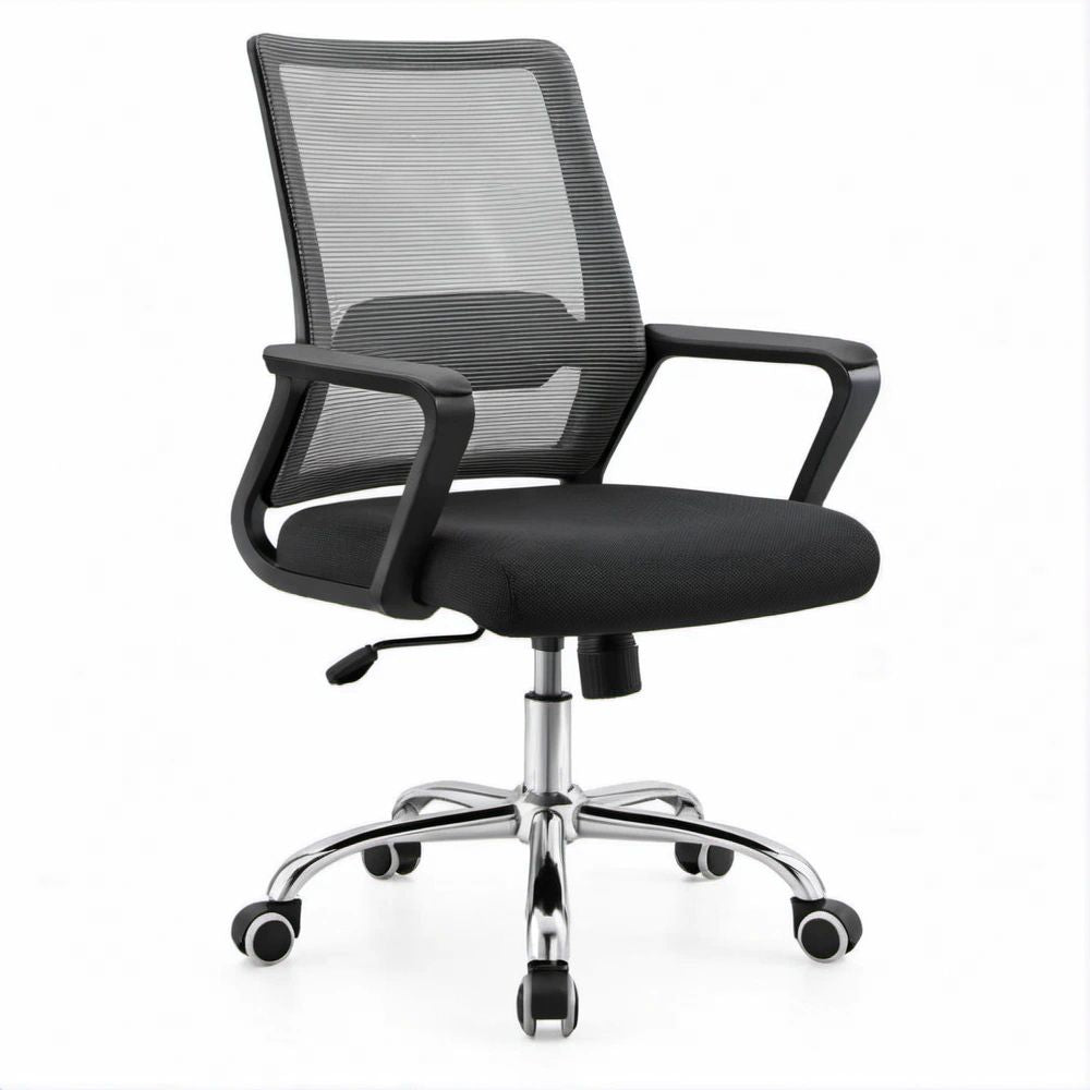 Drehbarer Bürostuhl mit Netzrückenlehne, Schwarz/Silber, 62 x 62 x 91–101 cm