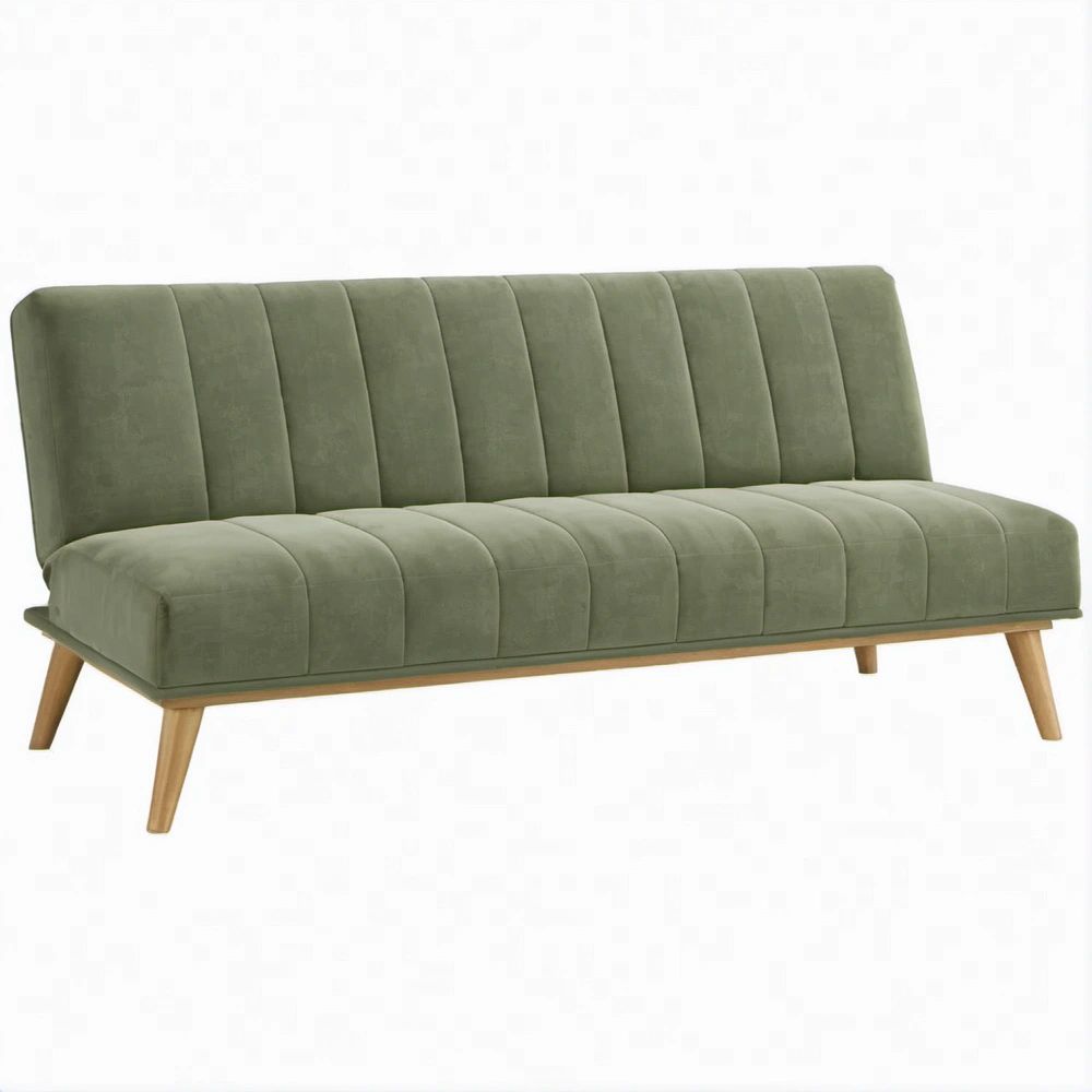 3-Sitzer-Sofa in Olivgrün mit Samtbezug und Kiefernholzbeinen, 180 x 80 x 85 cm