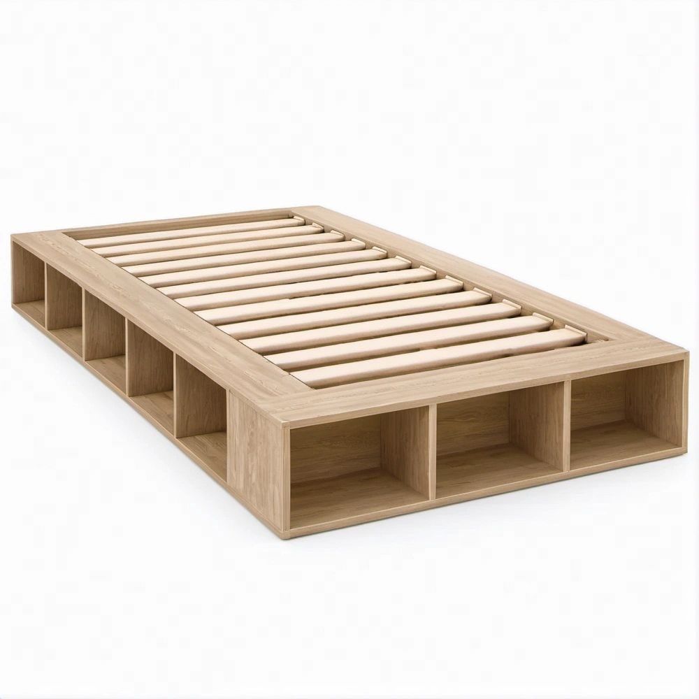 Einzelbett mit Stauraum und Lattenrost, 90 x 200 cm, Naturbeige