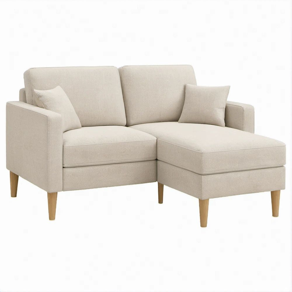 Beiges Ecksofa mit rechtsseitiger Recamiere, 160 x 130 x 85 cm