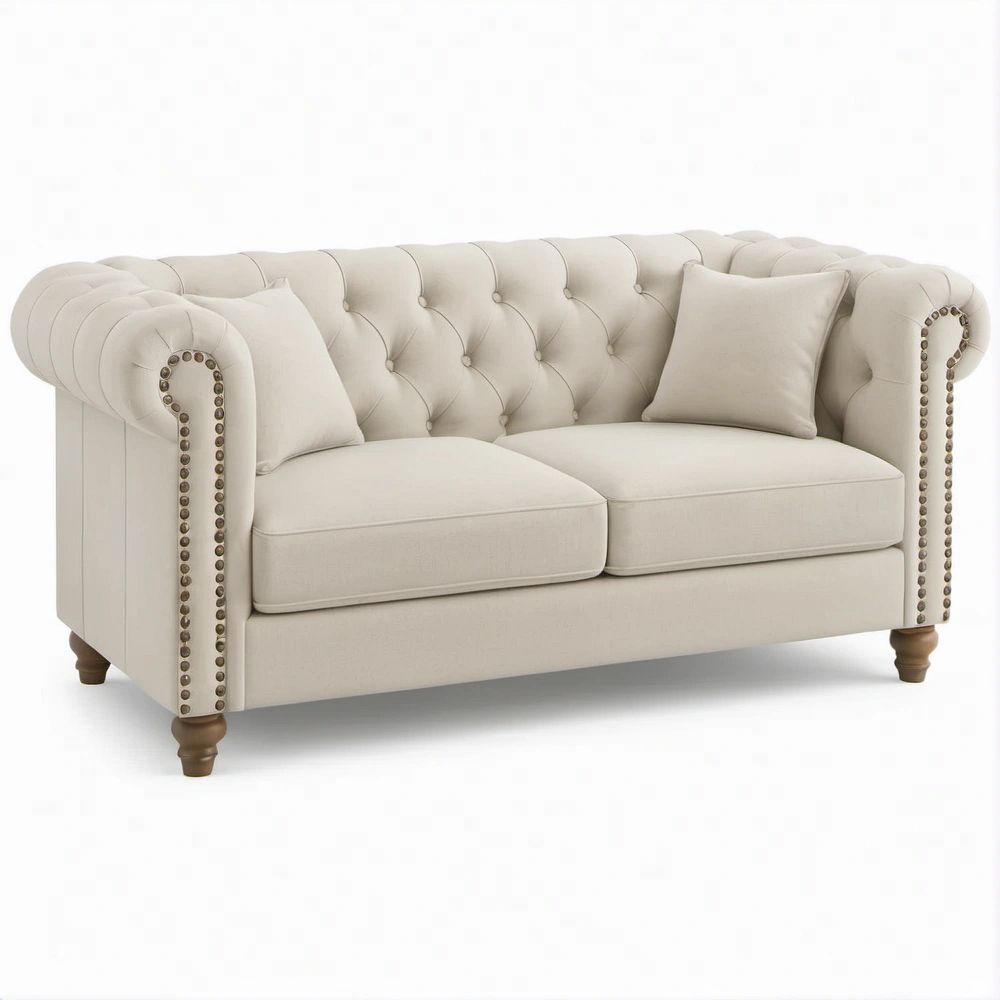 Chesterfield 2-Sitzer in Creme mit Knopfheftung, 164 x 90 x 78 cm
