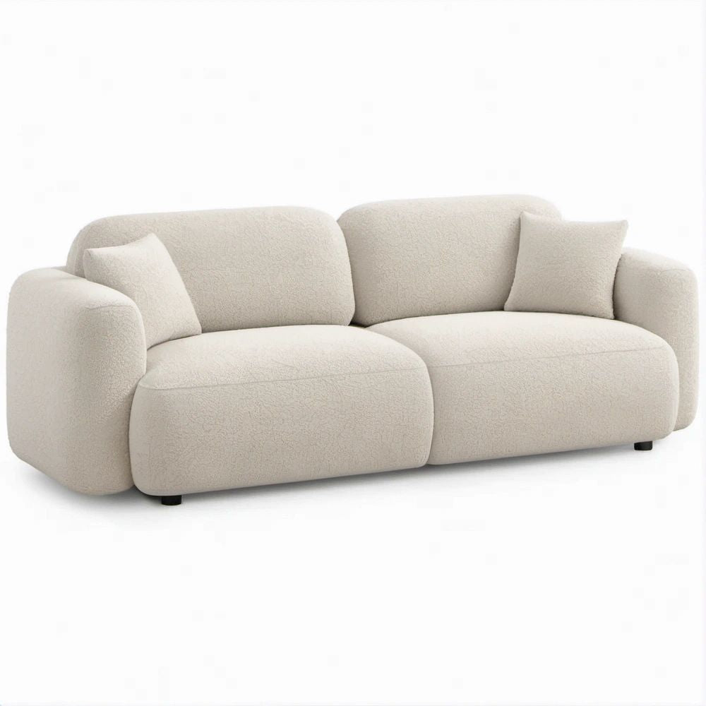 2-Sitzer Sofa in Cremeweiß, Bouclé-Polyester, mit 2 Kissen, 220 x 95 x 75 cm