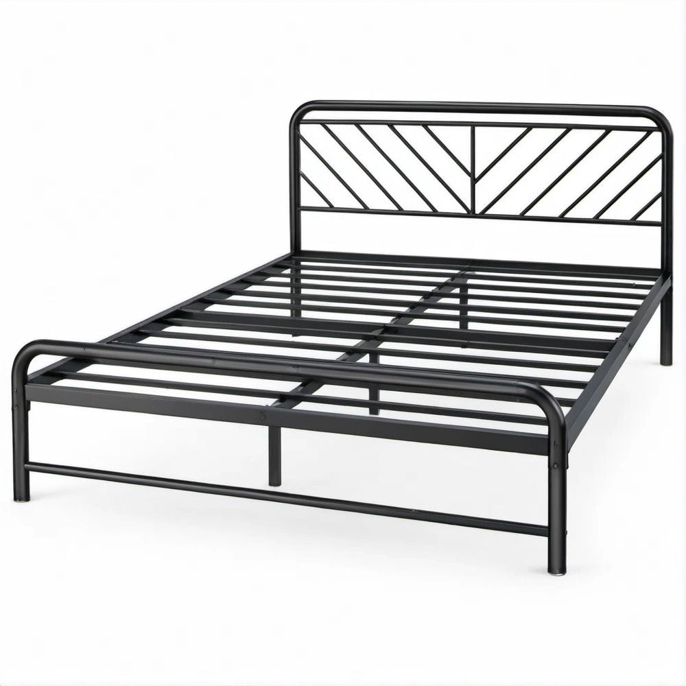 Metallbett Doppelbett 140 x 200 cm Schwarz mit Kopfteil und Metallleisten