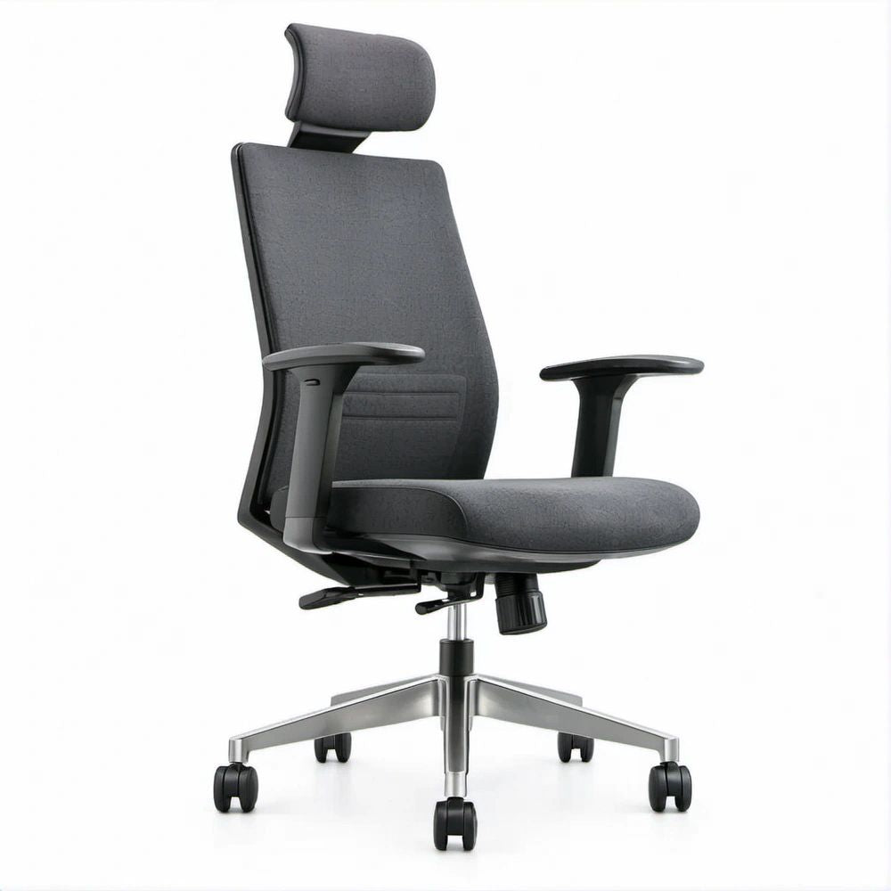 Ergonomischer Bürodrehstuhl mit Kopfstütze, Dunkelgrau/Schwarz, 66 x 66 x 118–128 cm