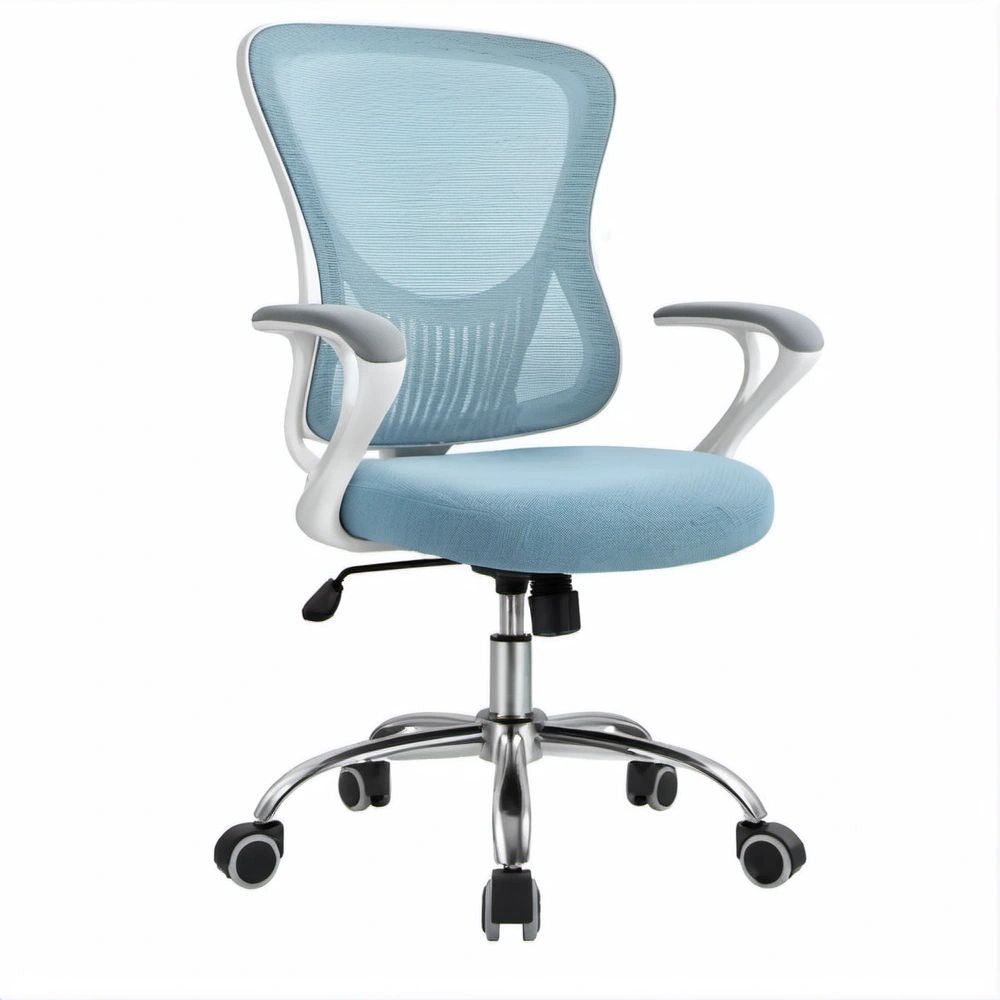 Ergonomischer Drehstuhl mit Armlehnen, Hellblau/Weiß/Silber/Schwarz, 60 x 60 x 90–100 cm