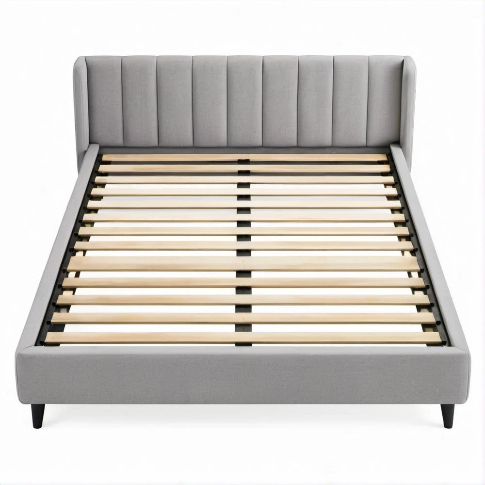 Gepolstertes Doppelbett in Grau, 160 x 200 cm, mit Lattenrost